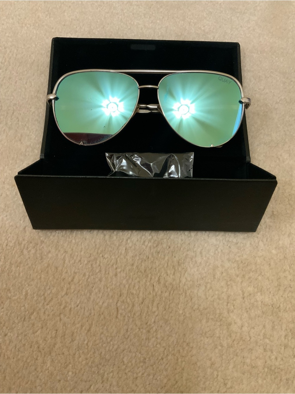 Quay Australia Aviator Sunglasses with Blue Green Mirror Lenses